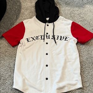 Men’s Baseball Style Hoodie - Red and White